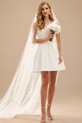 Rutipo Ivory A-Line Square Neckline Sleeveless Short/Mini Satin Wedding Dresses