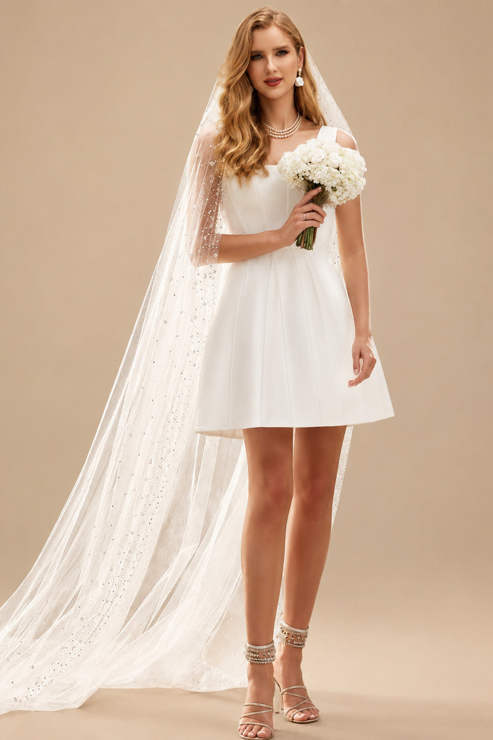 Rutipo Ivory A-Line Square Neckline Sleeveless Short/Mini Satin Wedding Dresses