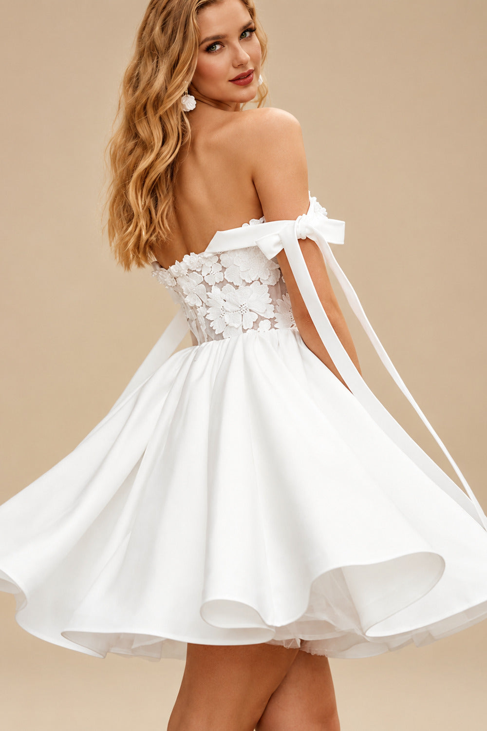 Rutipo Ivory Ball-Gown Off-The-Shoulder Sleeveless Satin Special Occasion Dresses With Bow(s)