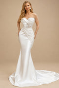 Rutipo As Picture Trumpet/Mermaid V-Neck 3/4 Sleeves Lace/Satin Wedding Dresses With Beading/Appliques Lace