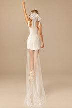 Rutipo Ivory Sheath/Column Square Neckline Sleeveless Short/Mini Satin Wedding Dresses