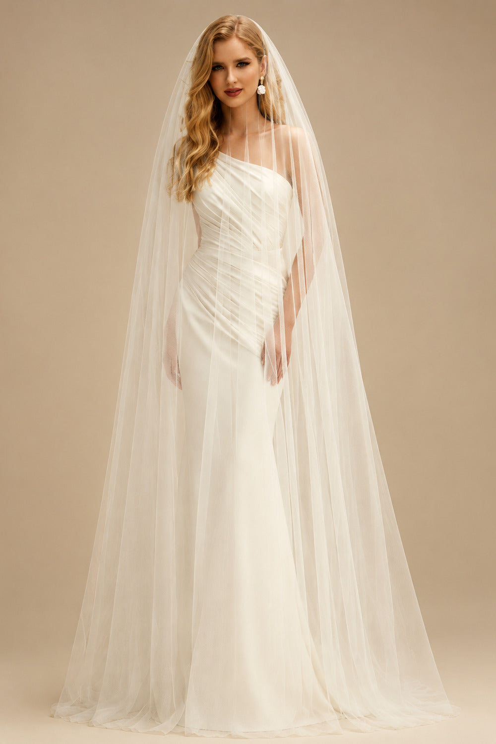 Rutipo Ivory A-Line One-Shoulder Sleeveless Detachable Matte Satin Wedding Dresses