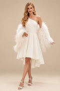 Rutipo Ivory A-Line One-Shoulder Sleeveless Short/Mini Satin Wedding Dresses