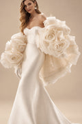 Rutipo Ivory Elegant Sweetheart Mermaid Court Train Organza Wedding Dresses With Flower(s) Wrap