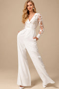Rutipo As Picture Jumpsuit/Pantsuit V-Neck Long Sleeves Floor-Length Chiffon With Pocket Bride Wedding Dress