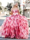 Santiago | Pink Strapless Chiffon A Line Floral Tiered Prom Dress With Bow by KissProm