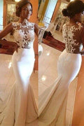 Satin Sweep Train Lace Scoop Sleeveless Sexy Mermaid Wedding Dresses by misshow.com