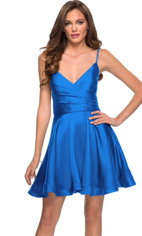 Vestido de satén con escote en V y corsé para fiesta de bienvenida SYH73 