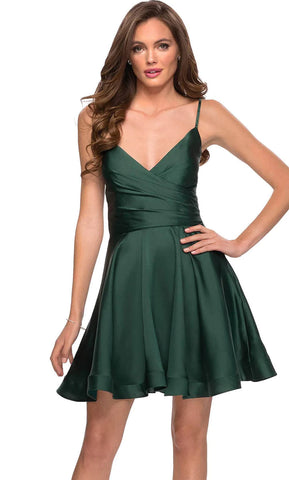Vestido de satén con escote en V y corsé para fiesta de bienvenida SYH73 