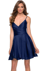 V-Neck Satin Homecoming Dress With Corset SYH73 by vivymakudress