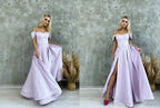 Satin Corset Off Shoulder Prom Dress with High Slit SYP184 by vivymakudress