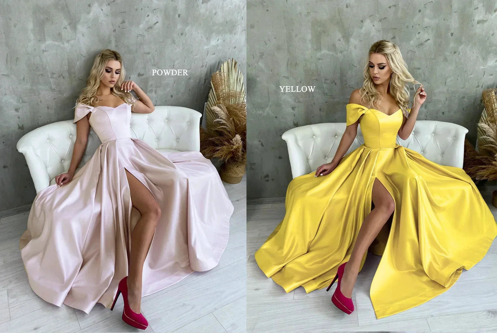 Satin Corset Off Shoulder Prom Dress with High Slit SYP184 by vivymakudress