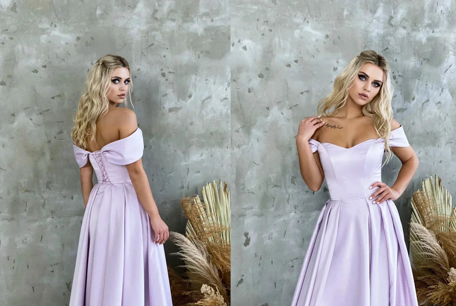 Satin Corset Off Shoulder Prom Dress with High Slit SYP184 by vivymakudress