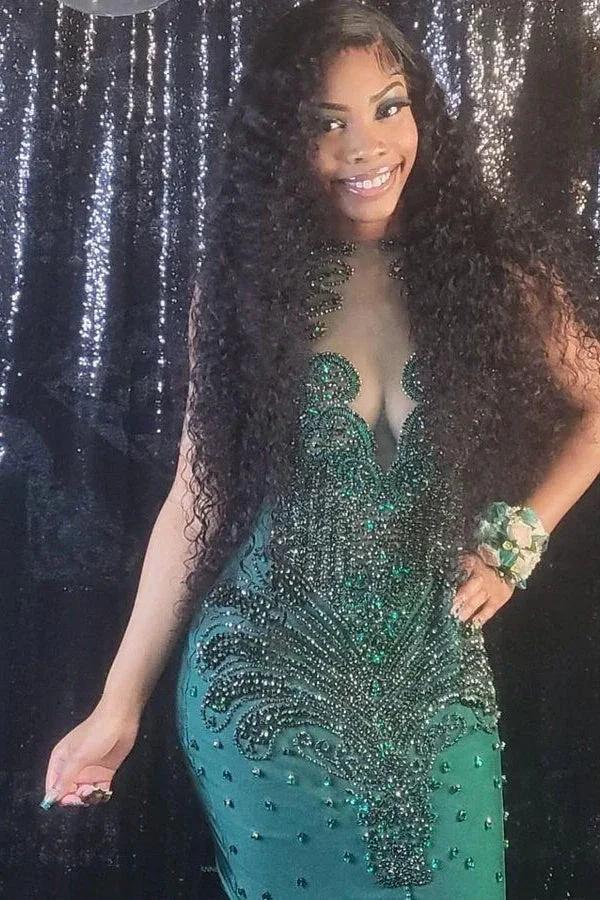 Saxy Long V-neck Sleeveless Mermaid Prom Dress With Beading by misshow.com