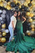 Saxy Long V-neck Sleeveless Mermaid Prom Dress With Beading by misshow.com