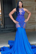 Saxy Royal Blue Lace Sleeveless Mermaid Prom Dress by misshow.com
