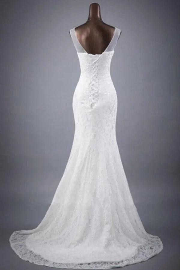 Scoop Neck Appliques Lace Trumpet/Mermaid Wedding Dress WD154 by pgmdress