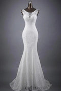 Scoop Neck Appliques Lace Trumpet/Mermaid Wedding Dress WD154 by pgmdress