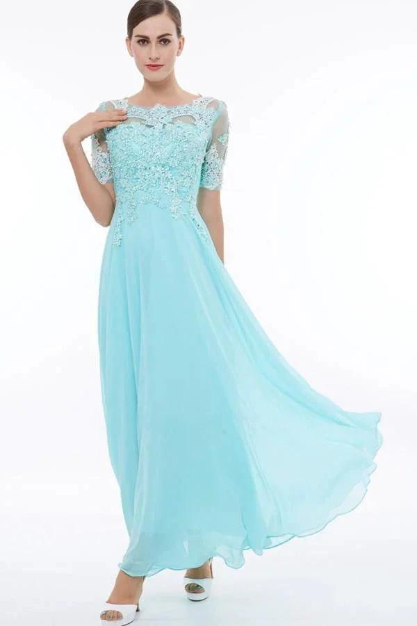 Scoop Neck Short Sleeves Beading Appliques Prom Dress Evening Dresses PG324 by pgmdress