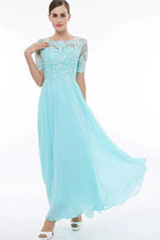 Scoop Neck Short Sleeves Beading Appliques Prom Dress Evening Dresses PG324 by pgmdress