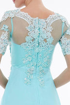 Scoop Neck Short Sleeves Beading Appliques Prom Dress Evening Dresses PG324 by pgmdress