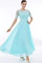 Scoop Neck Short Sleeves Beading Appliques Prom Dress Evening Dresses PG324 by pgmdress