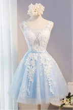 Scoop Neck Short Tulle Homecoming Dress Party Dress With Appliques Lace PG137 by pgmdress