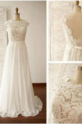 Scoop Neck V-Back Lace A-Line Cap Sleeve Wedding Dress WD100 by pgmdress