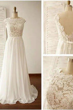 Scoop Neck V-Back Lace A-Line Cap Sleeve Wedding Dress WD100 by pgmdress