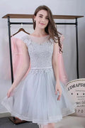 Scoop Sashes Appliques Mini Homecoming Dress Short Prom Dresses PG119 by pgmdress