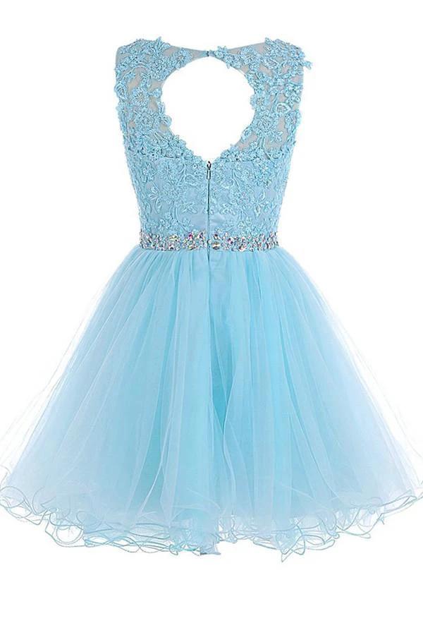 Scoop Short Blue Zipper-up Tulle Homecoming Dress PG013 by pgmdress