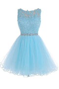 Scoop Short Blue Zipper-up Tulle Homecoming Dress PG013 by pgmdress
