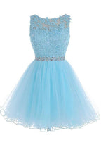 Scoop Short Blue Zipper-up Tulle Homecoming Dress PG013 by pgmdress