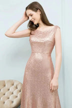 Scoop Sleeveless A-line Floor Length Sequined Prom Dresses by misshow.com