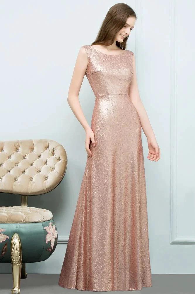 Scoop Sleeveless A-line Floor Length Sequined Prom Dresses by misshow.com