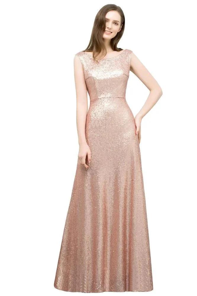 Scoop Sleeveless A-line Floor Length Sequined Prom Dresses by misshow.com