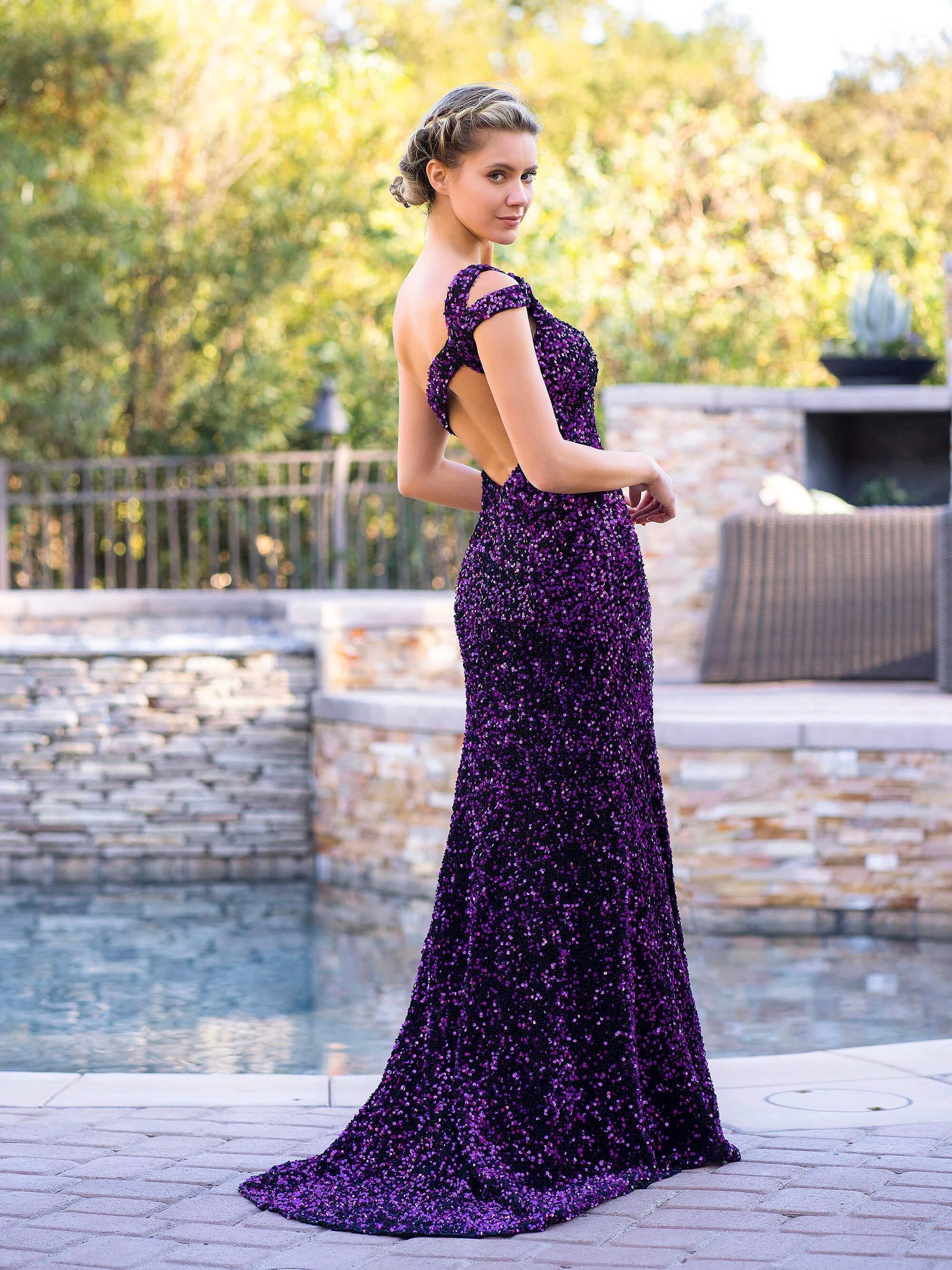 Grape Mermaid One-Shoulder Sequin Long Prom Dress with Slit by Anne of Brittany