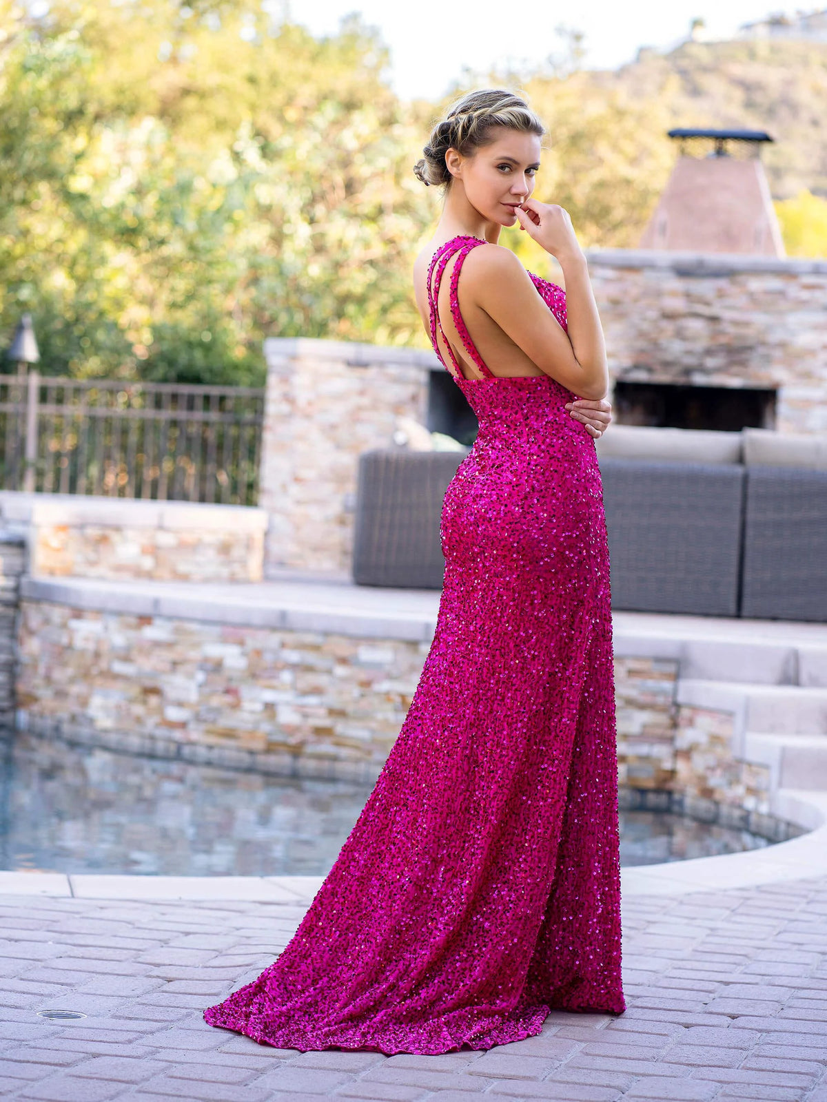 Fuchsia Mermaid One Shoulder Sequin Long Prom Dress with Slit by Anne of Brittany