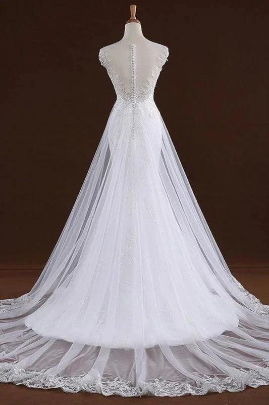 Sequine Appliques Tulle Pretty Mermaid Elegant Wedding Dresses by misshow.com