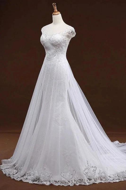 Sequine Appliques Tulle Pretty Mermaid Elegant Wedding Dresses by misshow.com