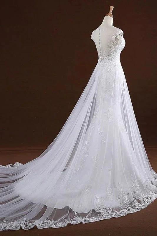 Sequine Appliques Tulle Pretty Mermaid Elegant Wedding Dresses by misshow.com