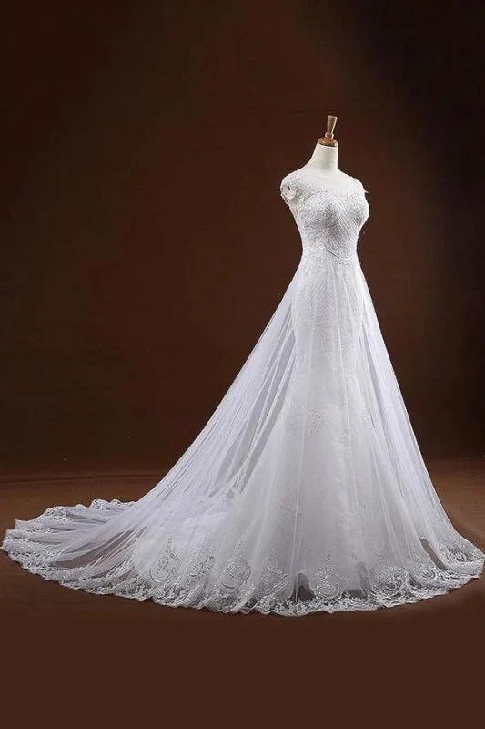 Sequine Appliques Tulle Pretty Mermaid Elegant Wedding Dresses by misshow.com
