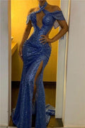 Sequined Mermaid Split Front Sexy Evening Dresses by misshow.com