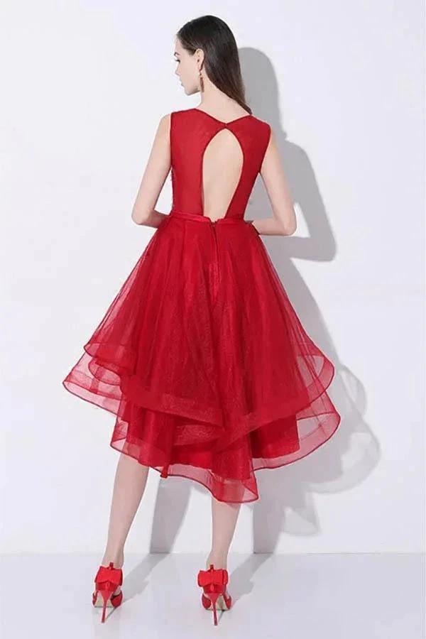 Sequins Red High Low Prom Homecoming Dress with Open Back PD095 by pgmdress