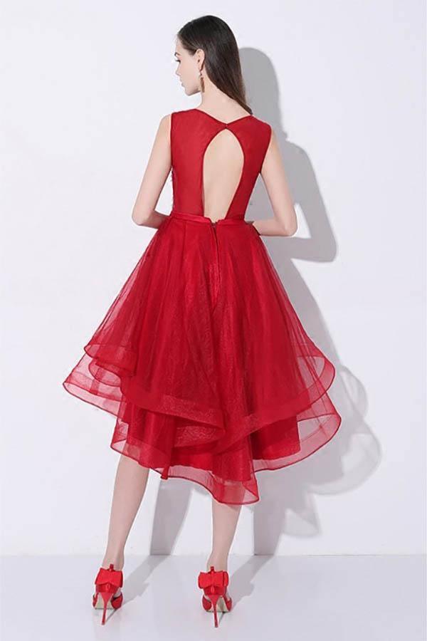 Sequins Red High Low Prom Homecoming Dress with Open Back PD095 Main Image