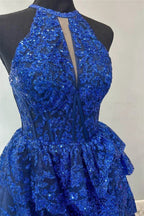 Seraphine | High Neck Sleeveless Empire Lace Tiered Long Formal Dress by KissProm