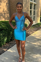Spaghetti Straps Beaded Lace Up Homecoming Dress by KissProm