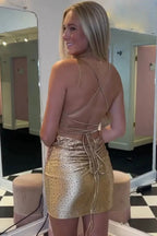Spaghetti Straps Beaded Lace Up Homecoming Dress by KissProm