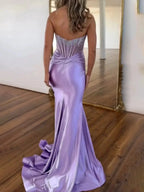Serin | Purple Strapless Mermaid Satin Long Prom Dress With Beading by KissProm