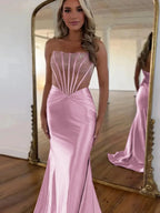 Serin | Purple Strapless Mermaid Satin Long Prom Dress With Beading by KissProm